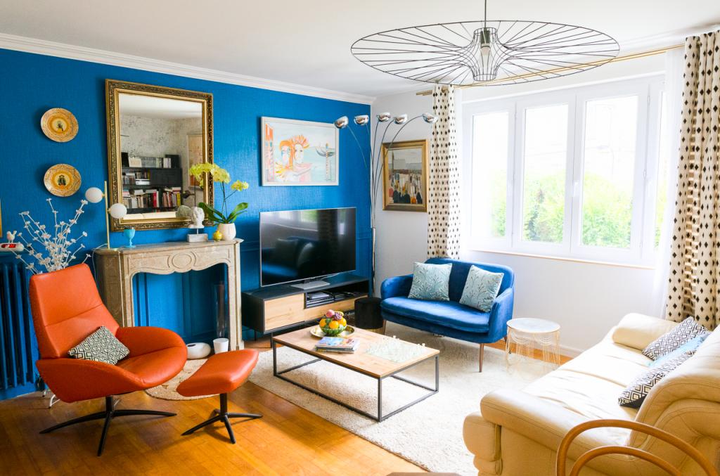 Double séjour d'un appartement T4 bleu sur Quimper