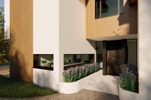 Entrée contemporaine et bardage bois