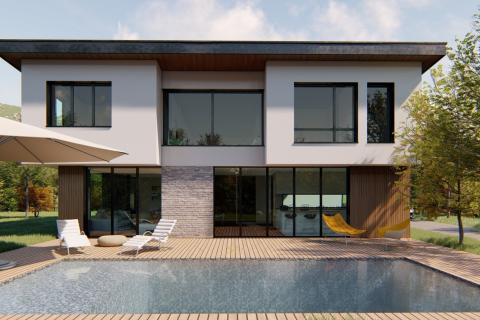 Façade contemporaine et piscine