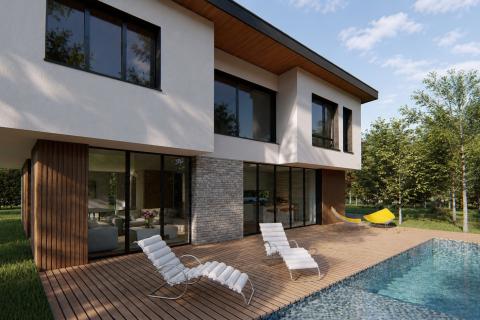 Terrasse bois et ouvertures sur le paysage