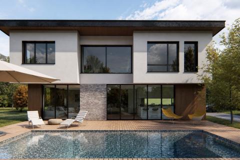 Façade contemporaine et piscine 