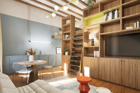 STUDIO 975 | PROJET AIRBNB | Vue séjour / cuisine