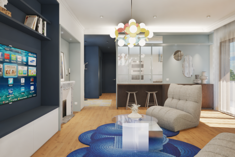 STUDIO 975 | Projet moulin - vue concept (salon et cuisine)