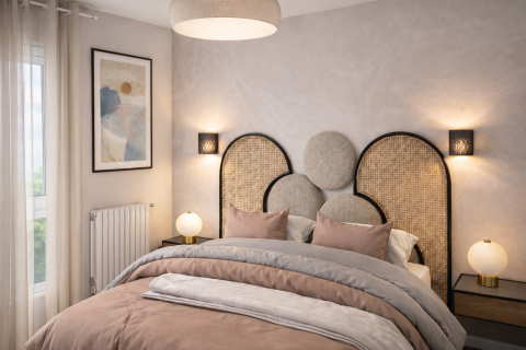 Chambre contemporaine tête de lit La Roquette-sur-Siagne