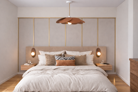 Chambre contemporaine après rénovation d’appartement à Nice