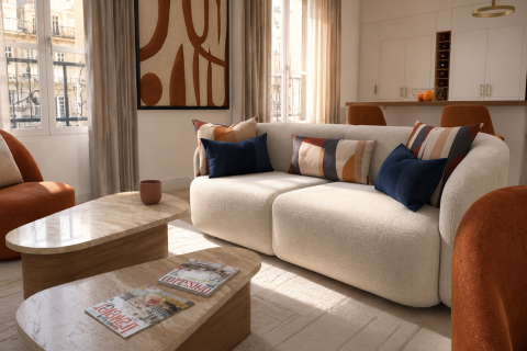 Salon contemporain dans un appartement rénové à Paris