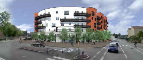 Résidences Gonin, façade courbe et commerces
