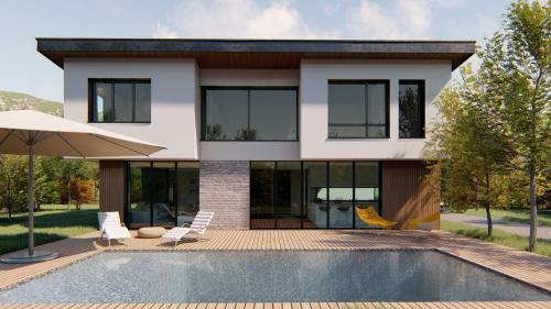 Façade contemporaine et piscine