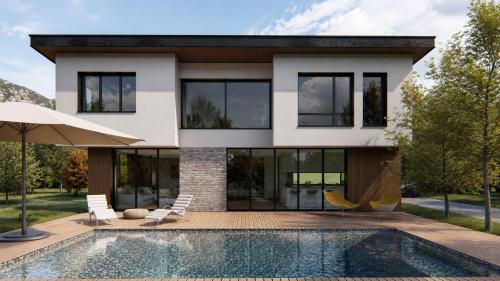 Façade contemporaine et piscine 