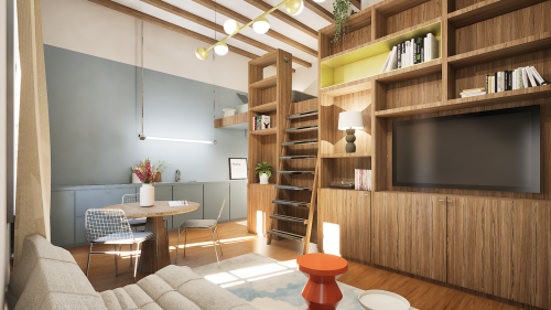 STUDIO 975 | PROJET AIRBNB | Vue séjour / cuisine