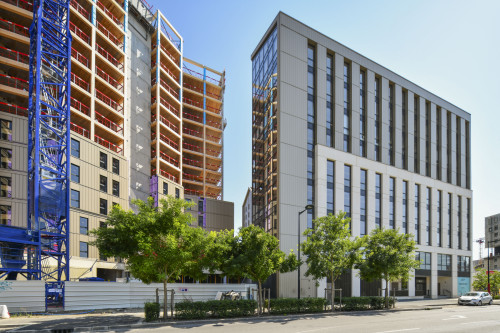 Ilot Silva, structure bois de la tour et immeuble de bureaux