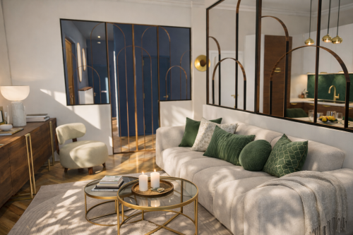 Salon lumineux avec verrière Art déco à Nice