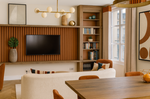 Meuble TV sur mesure dans un appartement rénové à Paris