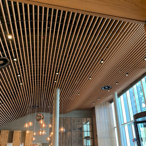  Système de plafond grille en bois massif Hunter Douglas Architectural :  flexibilité de conception, performance acoustique et élégance